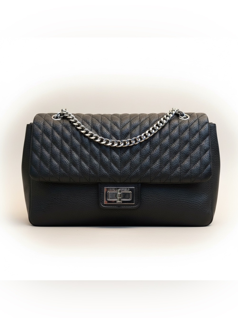 Karl Lagerfeld Paris Agyness Quilted Leather Shoulder Bag Silver Chain NWT